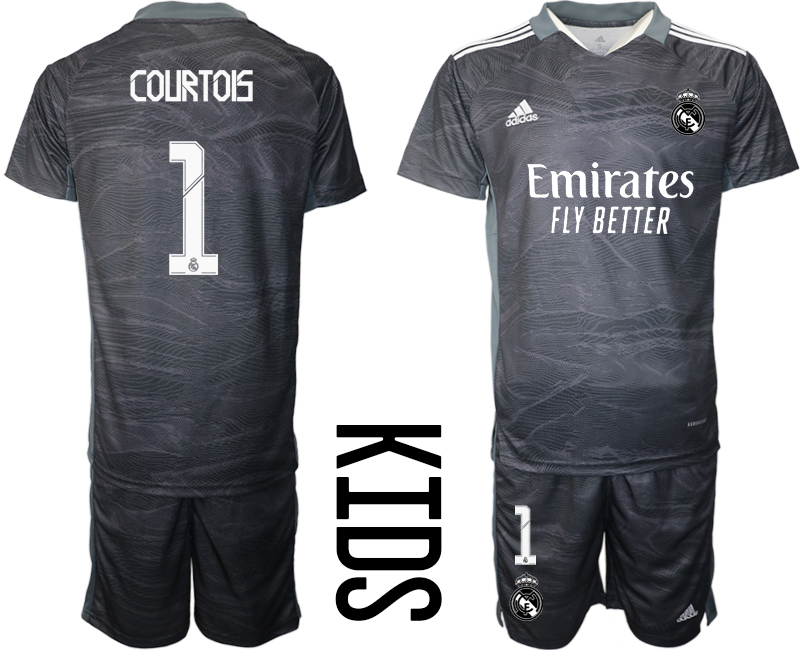 Youth 2021-2022 Club Real Madrid black goalkeeper #1 Soccer Jersey->youth soccer jersey->Youth Jersey